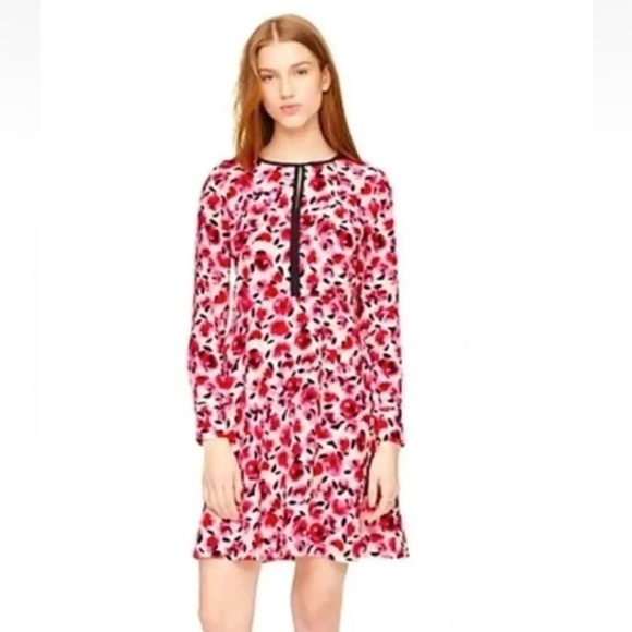💕 Kate Spade Mini Rose Silk Dress Rose-Colored Glasses Creammulti Size 6 - Picture 1 of 9